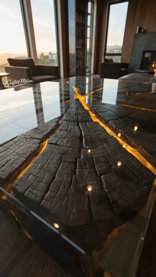 Finished Burned Wood Epoxy Table Build