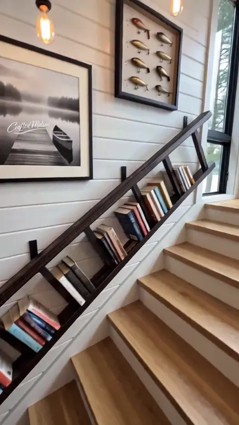 Finished Wooden Ladder Bookshelf Build